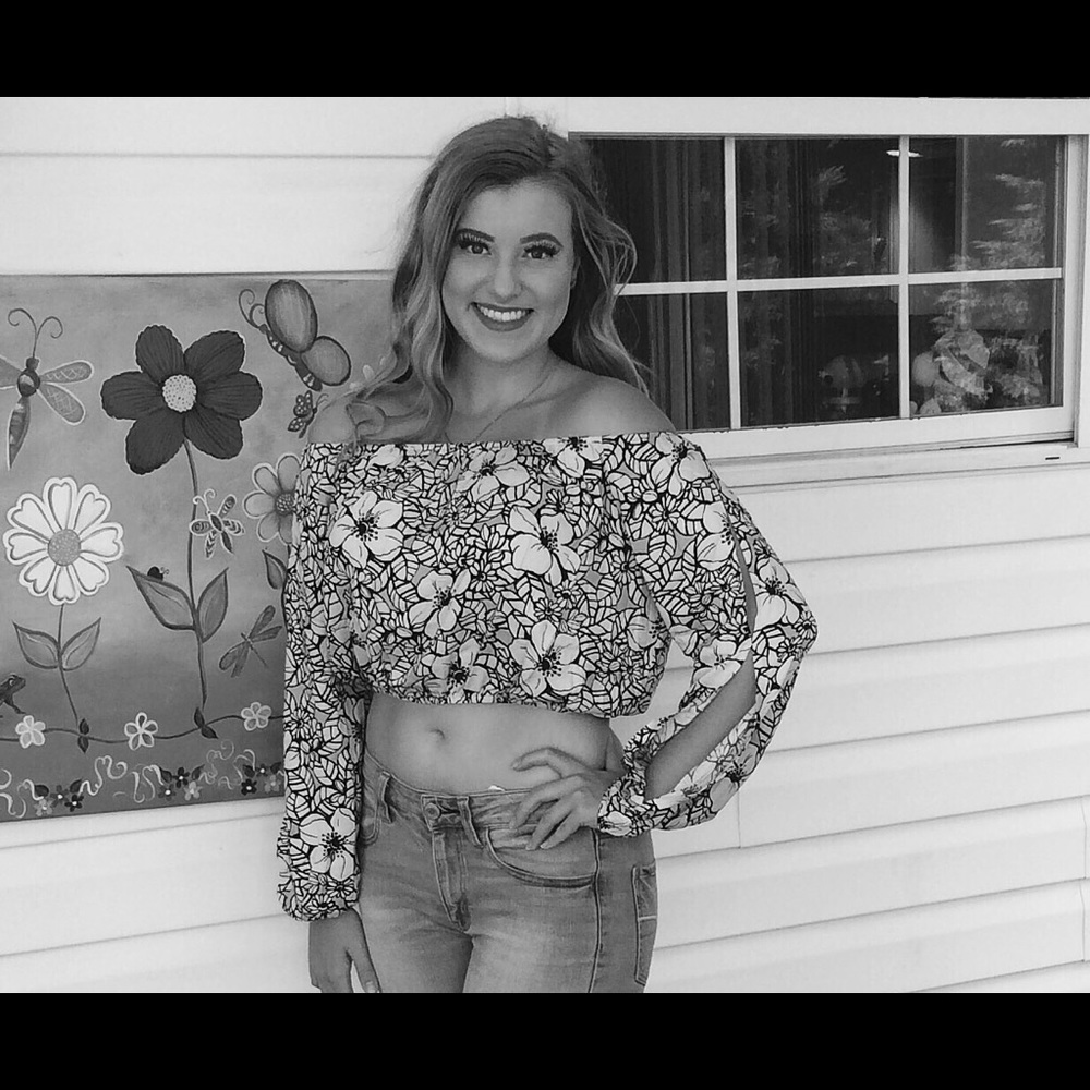 Floral Black, Yellow & White Crop Top